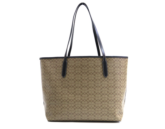 Coach City Tote In Signature Canvas - Khaki Black