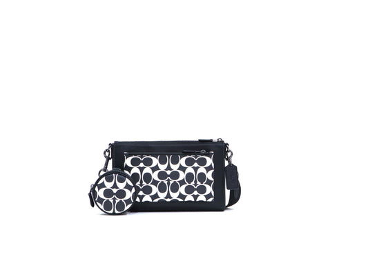 Bolso bandolera Coach Holden en lona exclusiva - Gunmetal/Negro/Tiza