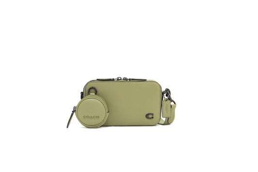 Coach Charter Slim Crossbody Bag Pebbled Leather Round Pouch - Moss