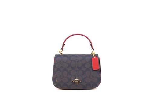 Coach Lysa Top Handle Bag In Signature Canvas - Gold/Walnut/Bold Red