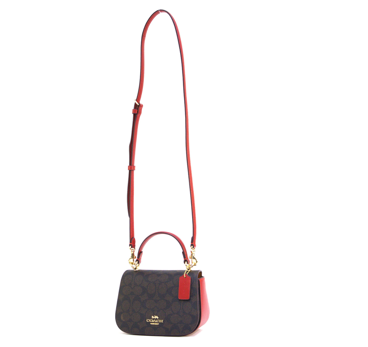 Coach Lysa Top Handle Bag In Signature Canvas - Gold/Walnut/Bold Red