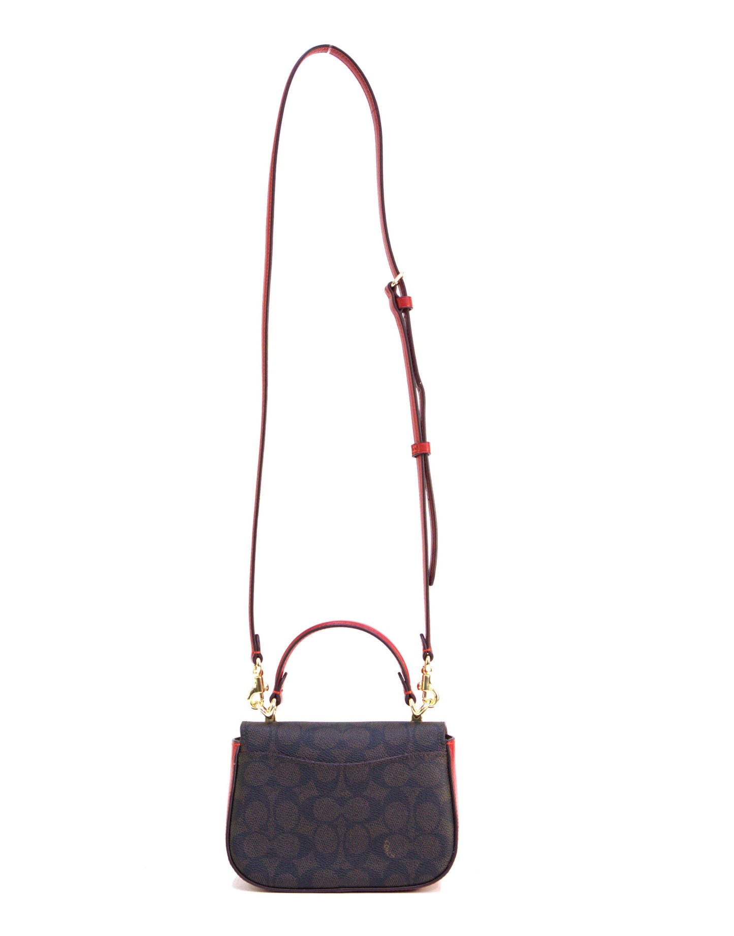 Coach Lysa Top Handle Bag In Signature Canvas - Gold/Walnut/Bold Red