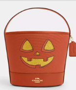 Coach Trick or Treat Halloween Bucket Pumpkin Face Handbag Bag - Orange