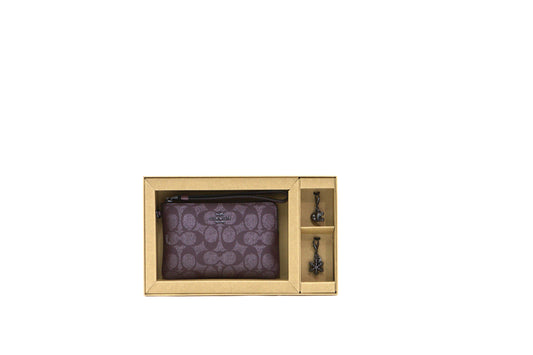 Coach Signature Metallic Corner Zip Wristlet with Charms - Wine