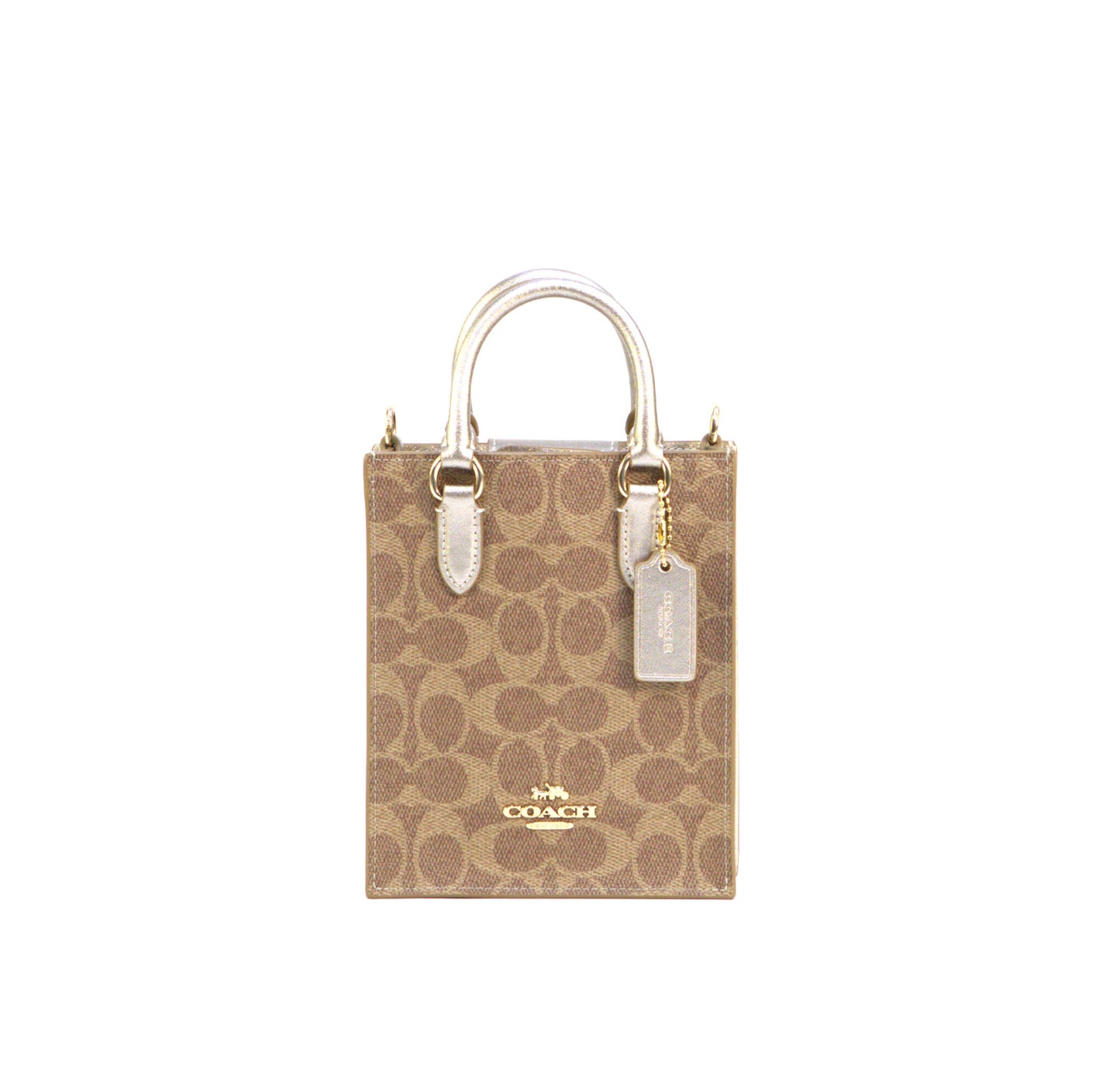 Boxed Mini Tote Bag And Mirror Bag Charm Set In Signature Canvas - Tan Multi