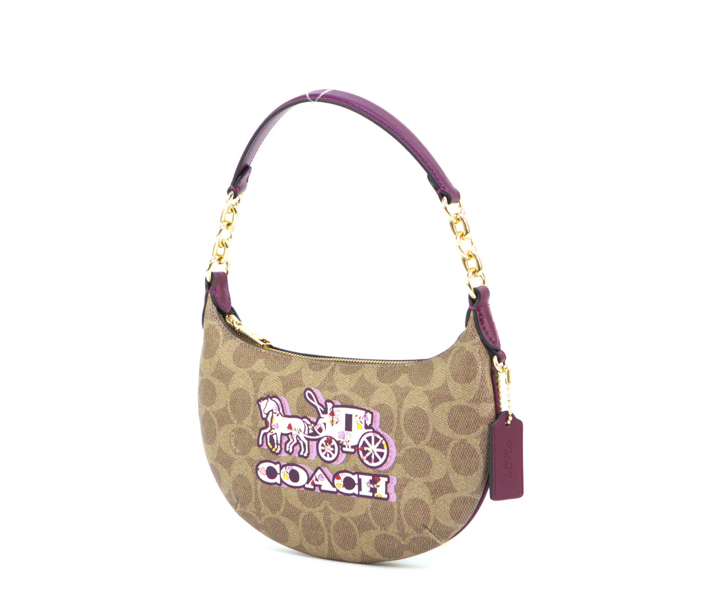 Coach Mini Payton Bag In Signature Canvas With Horse And Carriage Print - Tan/Black Cherry