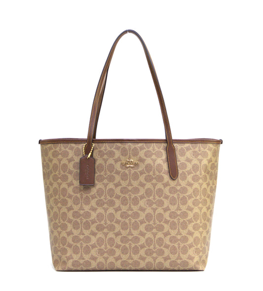 Coach City Tote Bag In Signature Canvas - Tan/Brown