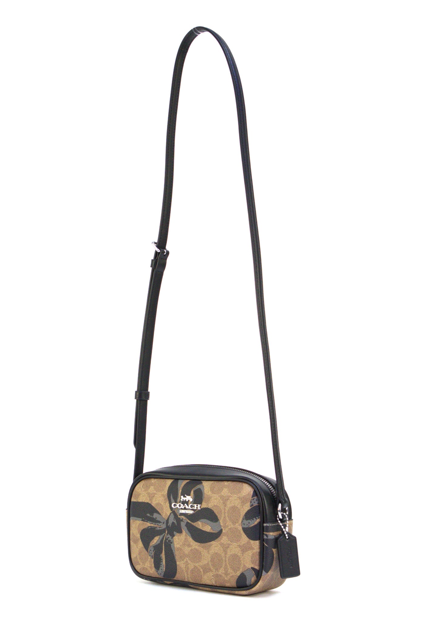 Coach Mini Jamie Camera Bag In Signature Canvas With Bow Print - Silver/Tan/Black Multi
