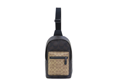 Coach West Pack In Blocked Signature Canvas - Walnut/Tan