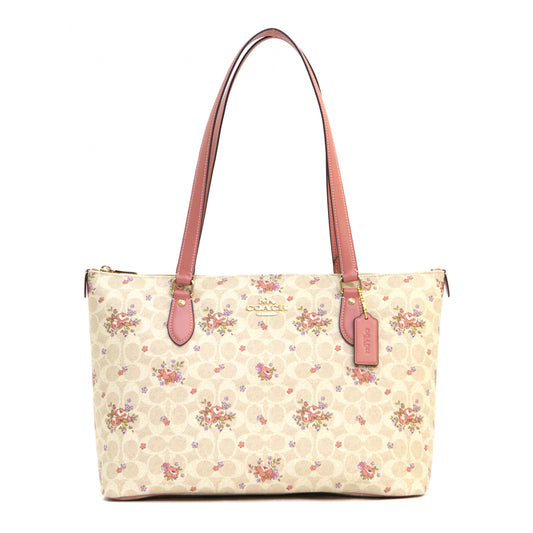 Coach Gallery Tote Bag In Signature Canvas With Floral Print -Sand Multi