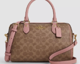 Coach Rowan Satchel Bag - Tan /Fushia