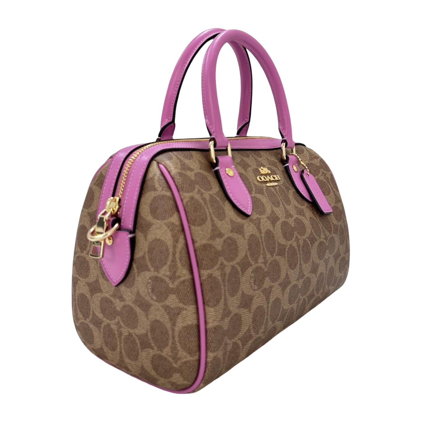 Coach Rowan Satchel Bag - Tan /Fushia