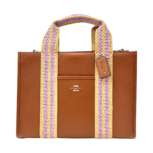 Coach Smith Tote Bag Straw Leather-Gold/ Redwood Multi