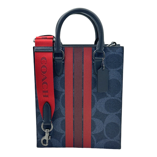 Coach Dylan Tote Bag In Signature Canvas With Varsity Stripe- Midnight/ Navy Multi