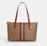 Coach Gallery Tote Bag In Signature Canvas With Stripe Print- Brown/ Multi