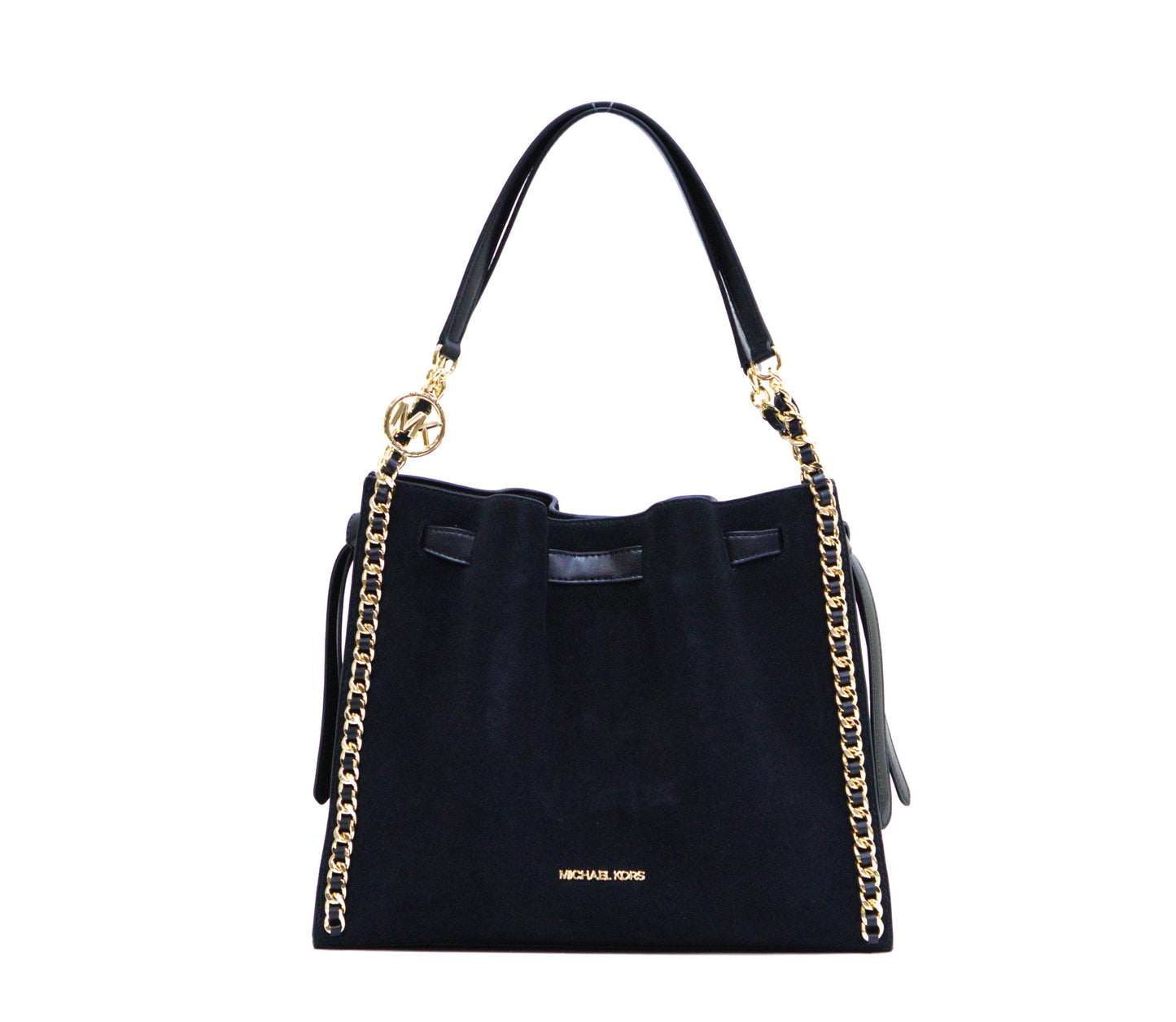Michael Kors Mina Large Belted Chain Suede Shoulder Bag - Black