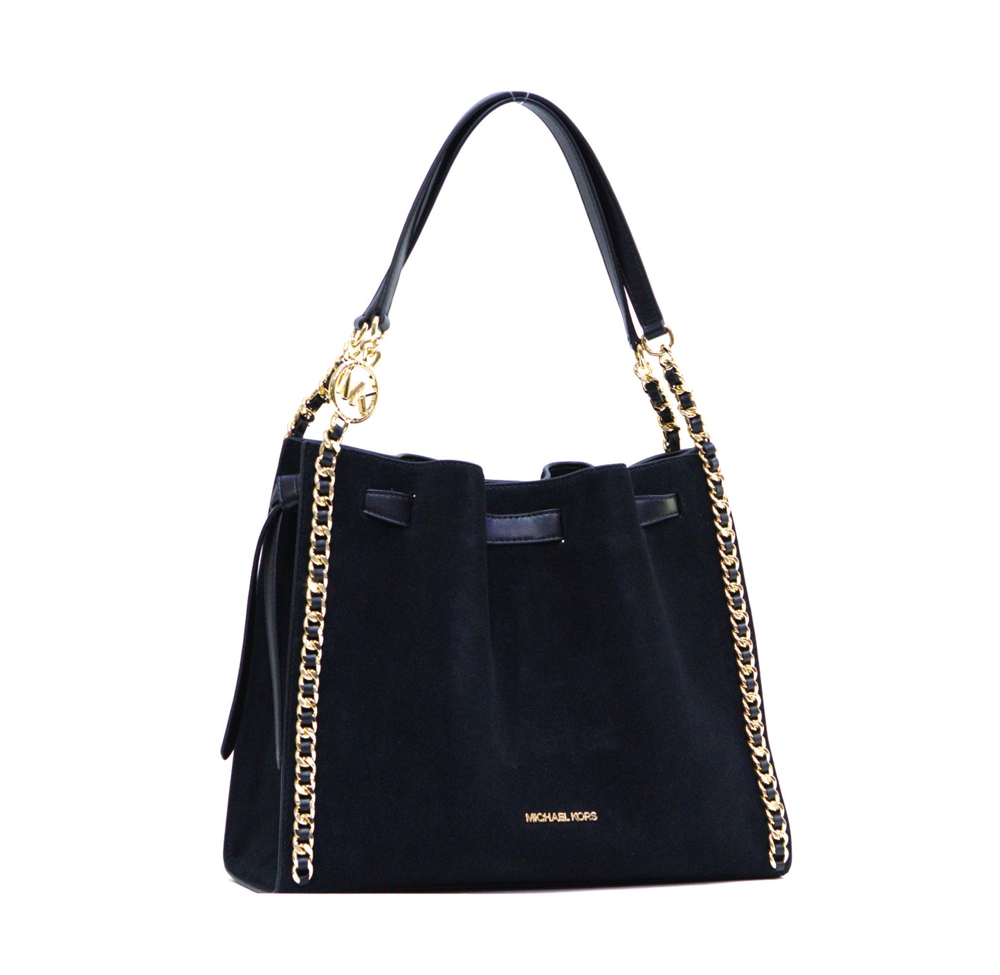 Michael Kors Mina Large Belted Chain Suede Shoulder Bag - Black