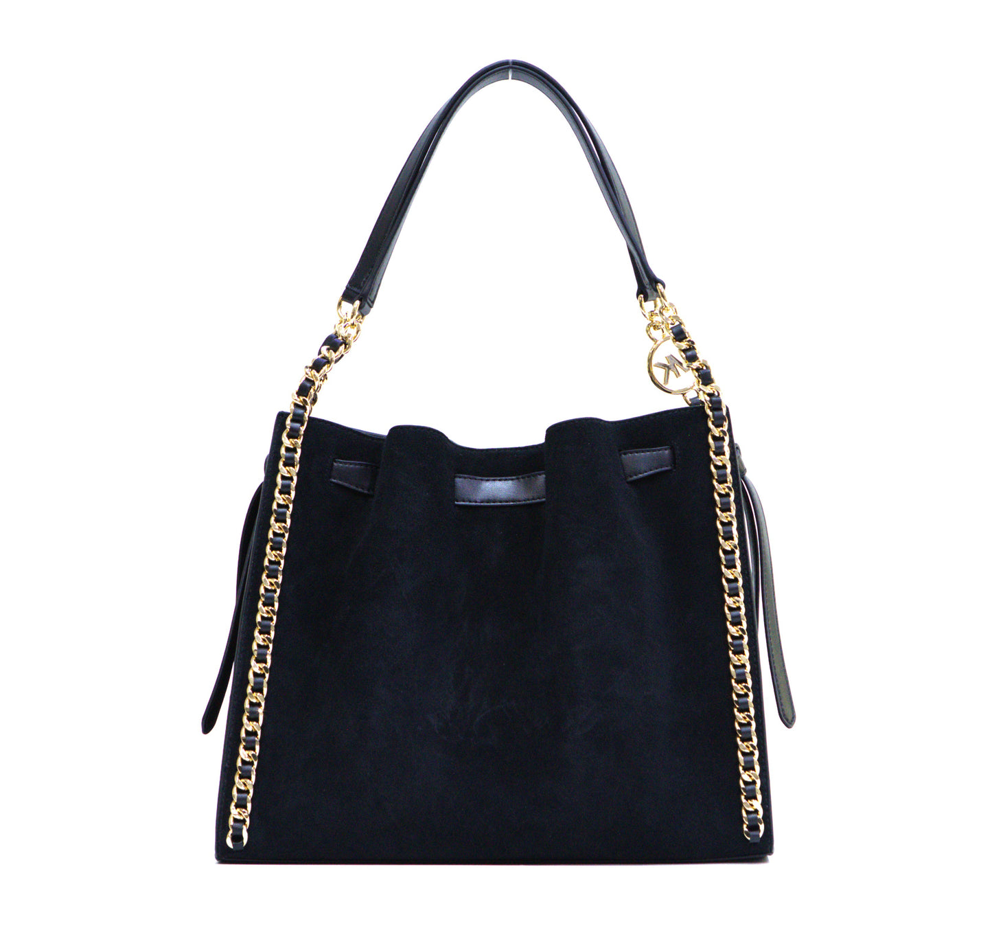 Michael Kors Mina Large Belted Chain Suede Shoulder Bag - Black