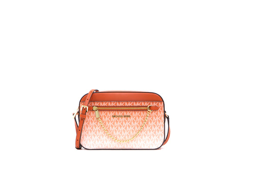 Michael Kors Jet Set Large Ombre Logo Zip Chain Crossbody Bag - Red Clay