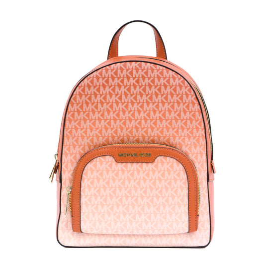 Michael Kors Jaycee Women Medium MK Signature Logo Zip Pocket Backpack- Red Clay