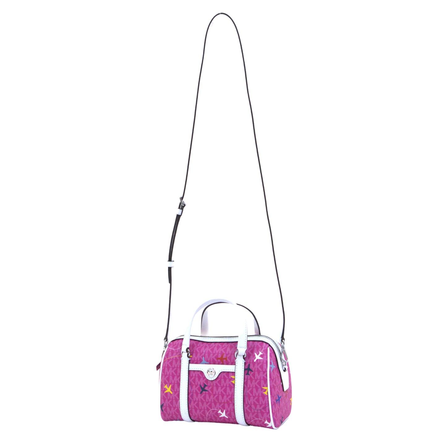 Michael Kors Travel Small Duffle Crossbody Bag Airplane Print - Dragonfruit
