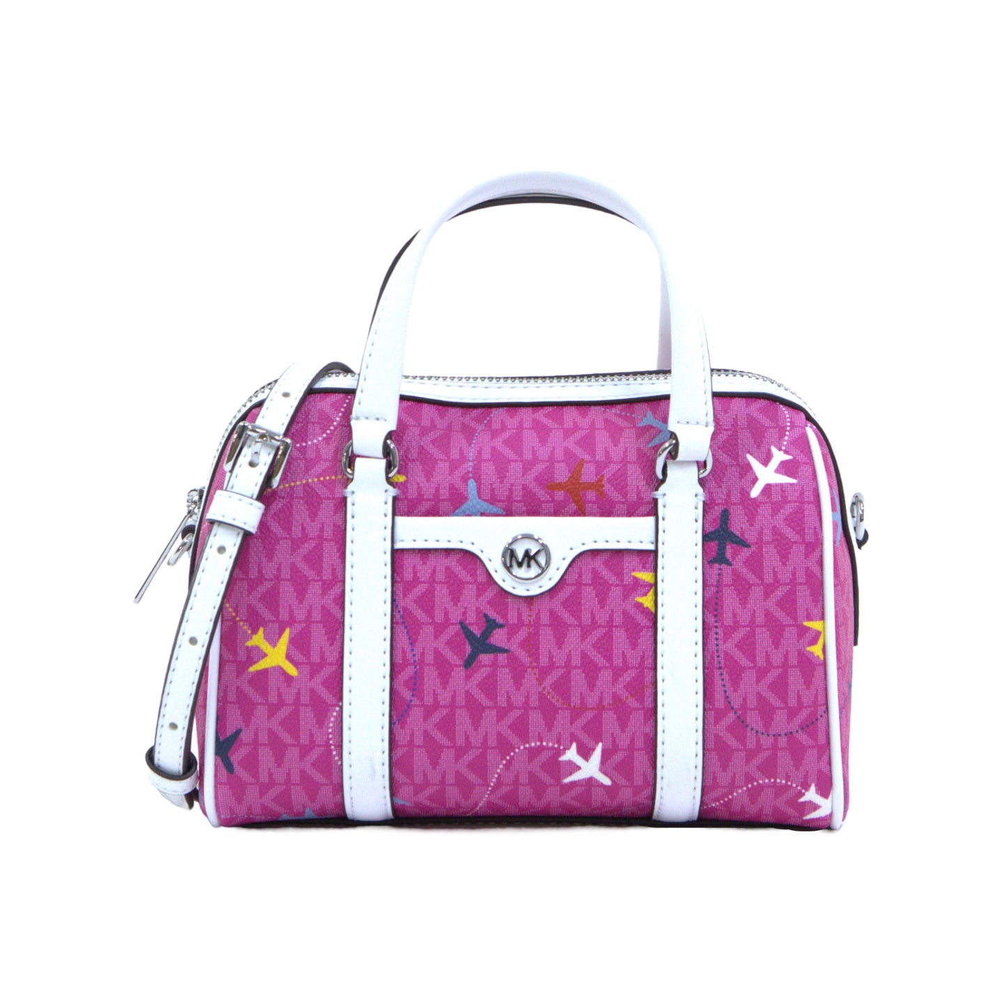 Michael Kors Travel Small Duffle Crossbody Bag Airplane Print - Dragonfruit
