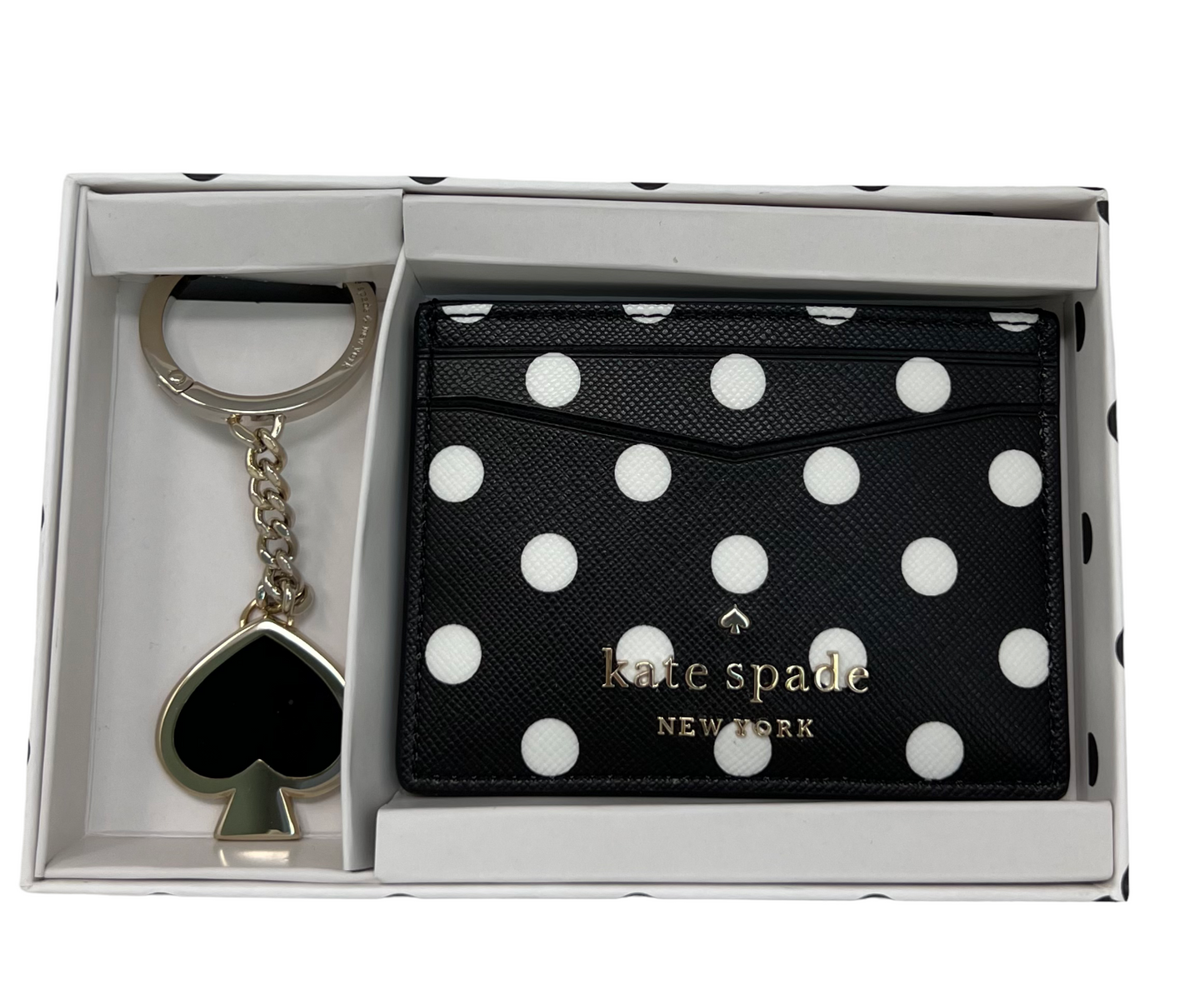 Kate Spade Cheers Charmning Dot Printed Cardholder And Keyfob Boxed Set K9577