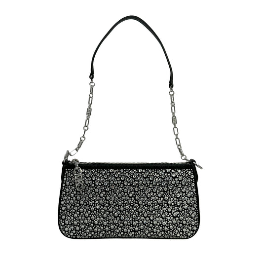 Michael Kors Empire-Md Chain Handle Leather Women's Pouchette Bag -Silver/Black - 196237346810