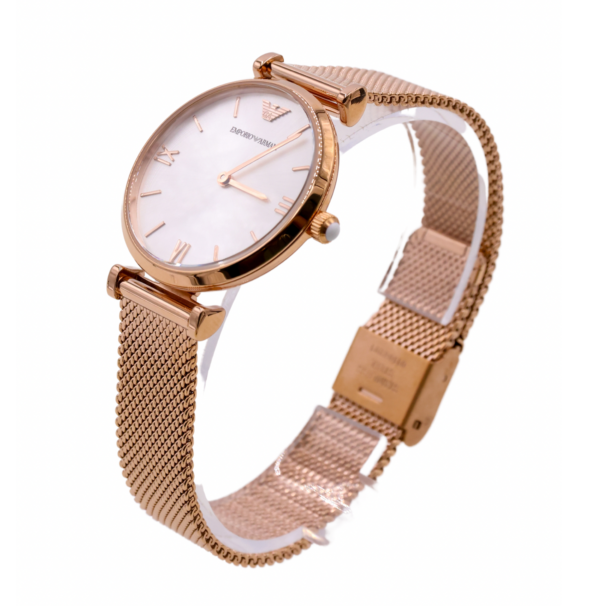 Emporio Armani Gianni T-Bar Rose Gold Mesh Ladies Watch | Model AR1956 - 723763240314