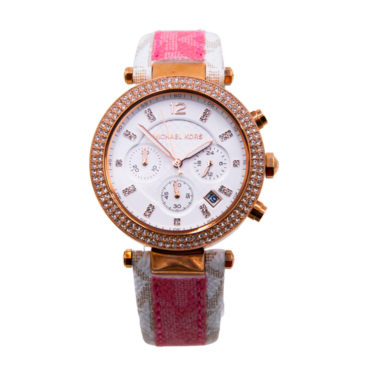 Michael Kors Parker Chronograph Tea Rose PVC Leather Watch MK6951 - 796483533110 