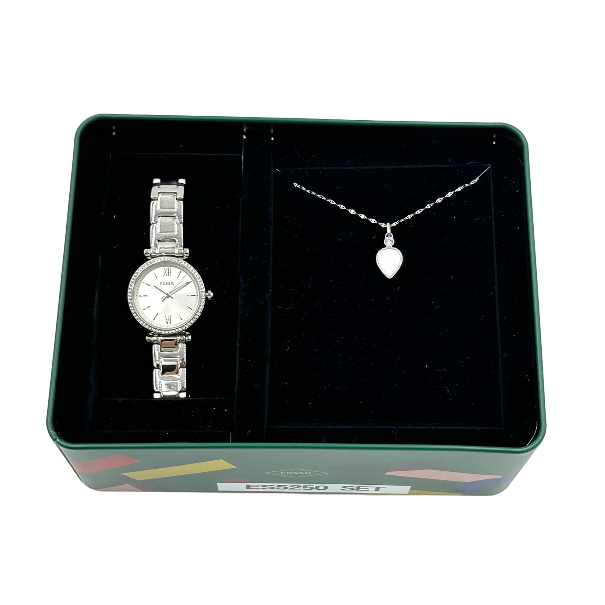 FOSSIL Carlie Three-Hand Stainless Steel Watch and Necklace Set - ES5250SET - 796483590519