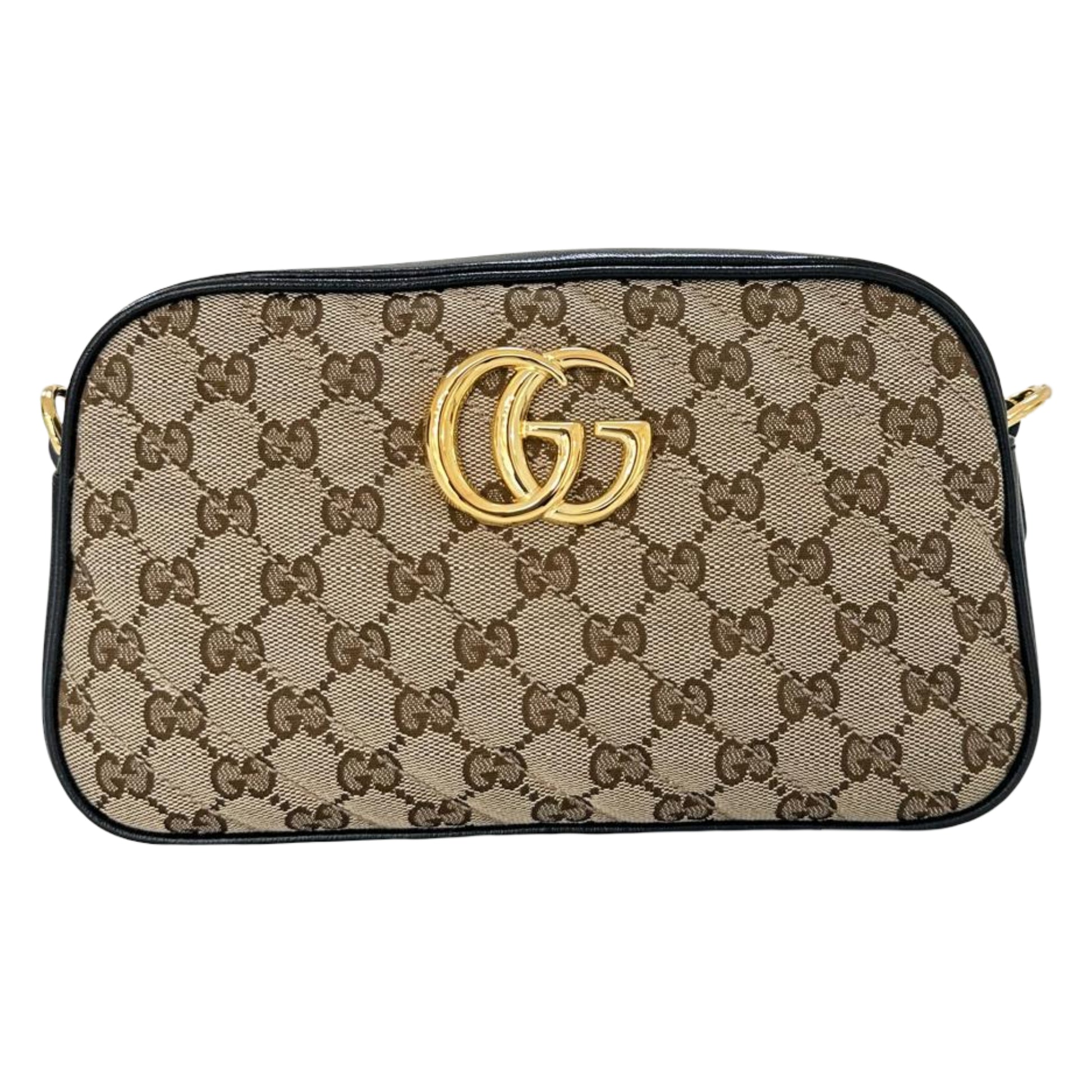 Gucci GG Marmont Original G Canvas Small Crossbody Bag- Beige/ Black