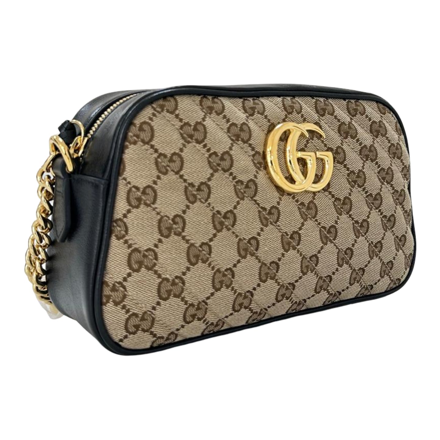Gucci GG Marmont Original G Canvas Small Crossbody Bag- Beige/ Black