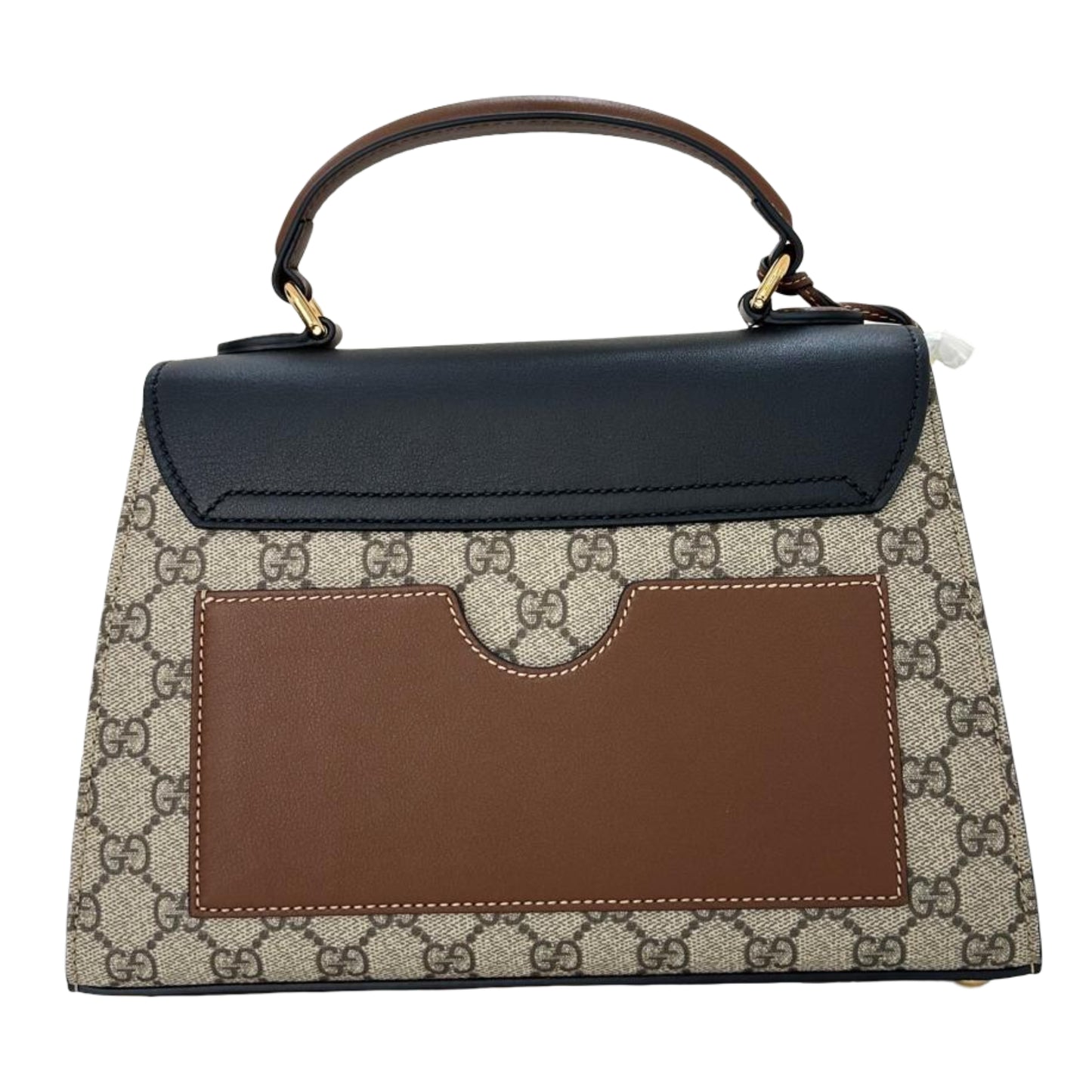 Gucci Top Handle Crossbody Handbag with Gold Lock Latch-Beige/Black/Brown