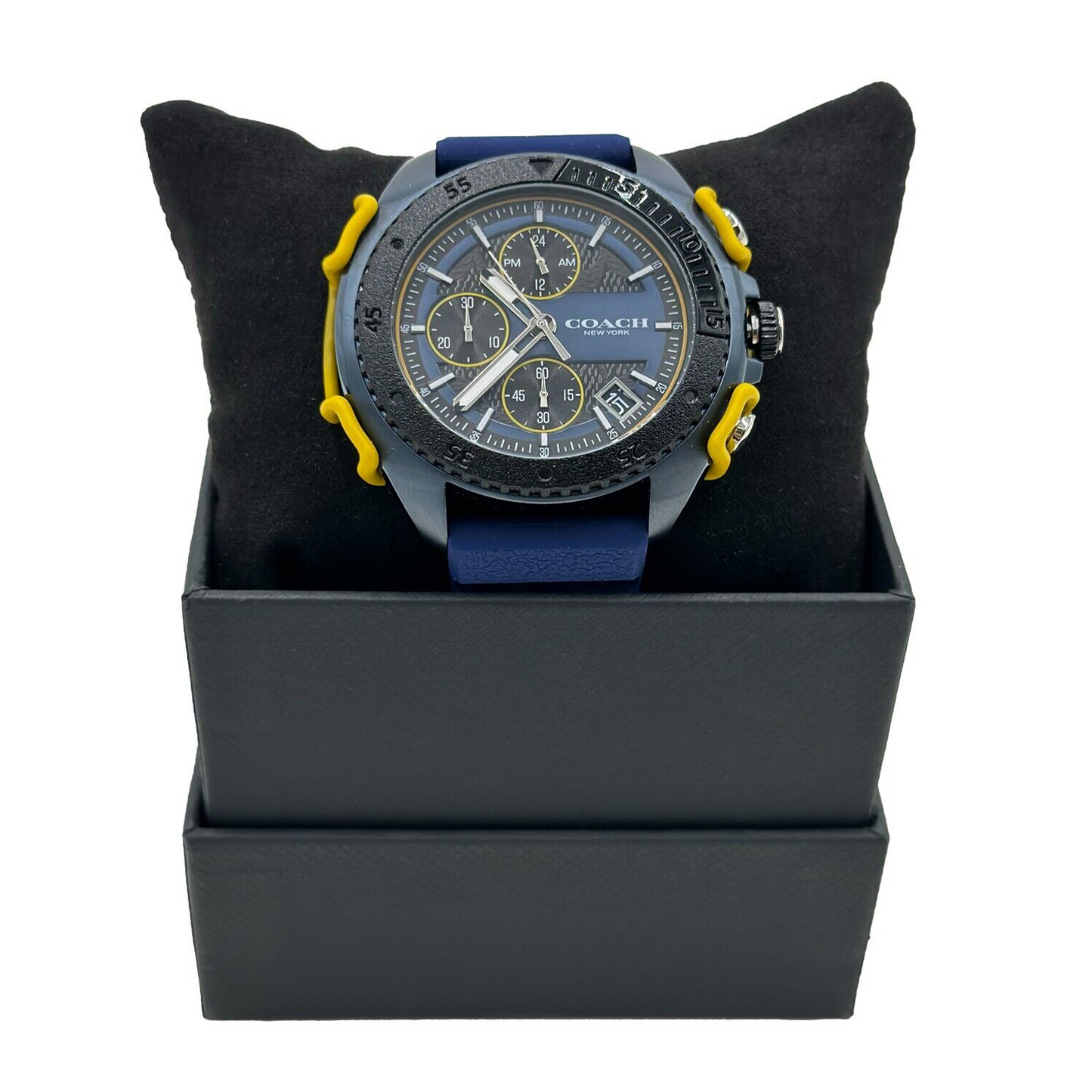 Coach Black Dial Blue Silicone Date Chronograph Men's Watch - 14602454 - 885997347709 