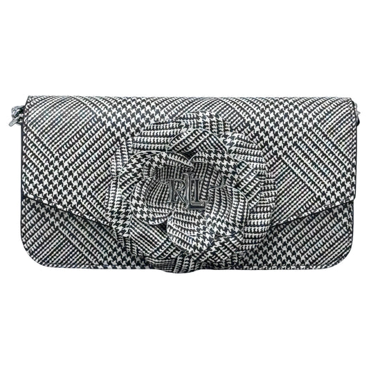 Ralph Lauren Glen Plaid Leather Sawyer Small Shoulder Crossbody Clutch- Silver