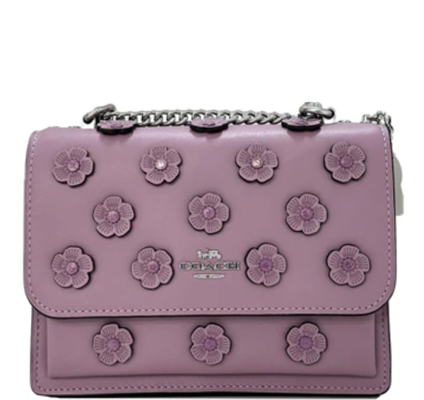 Coach Mini Klare Crossbody Bag with Floral Applique- Silver/ Lilac