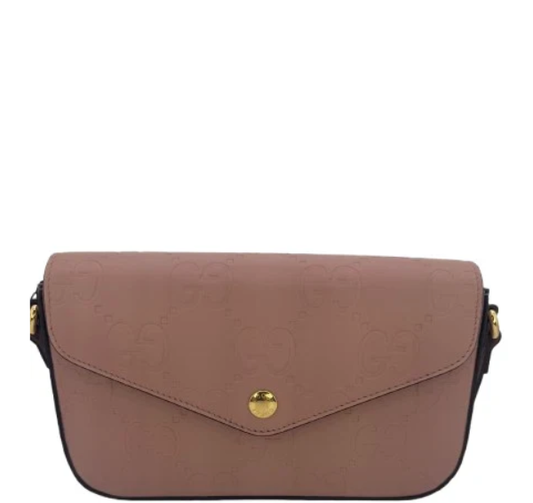 Gucci GG Embossed Leather Mini Crossbody Bag Pink Blush Gold Hardware