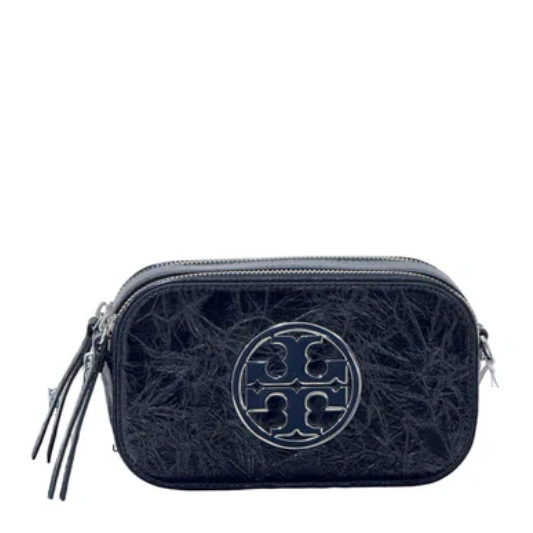 Tory Burch Mini Miller Crinkle Leather Crossbody Bag- Black