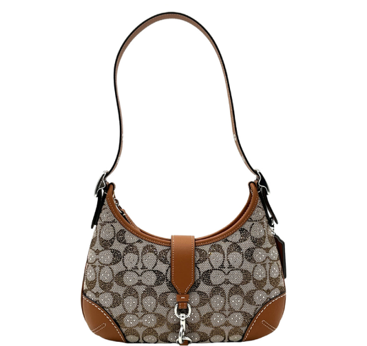 Coach Hamptons Hobo Bag In Crystal Signature Jacquard- Silver/Burnished Amber