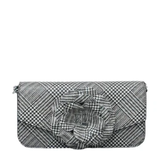 Ralph Lauren Glen Plaid Leather Sawyer Small Shoulder Crossbody Clutch- Silver