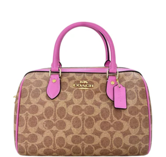 Coach Rowan Satchel Bag - Tan /Fushia