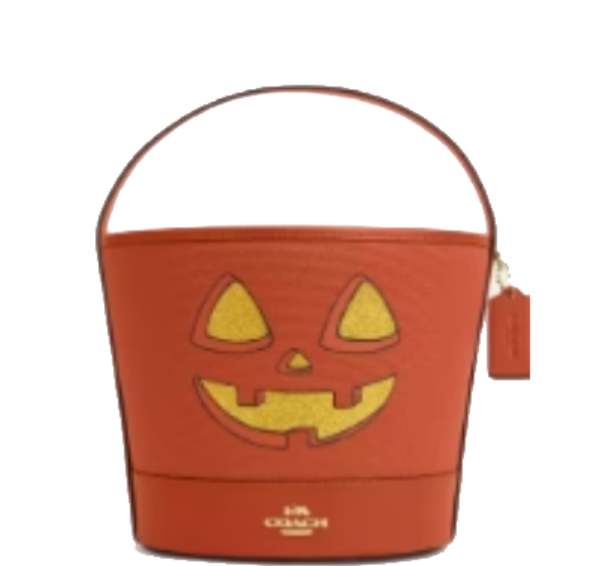Coach Trick or Treat Halloween Bucket Pumpkin Face Handbag Bag - Orange