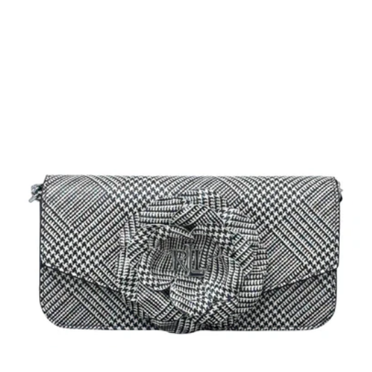 Ralph Lauren Glen Plaid Leather Sawyer Small Shoulder Crossbody Clutch- Silver