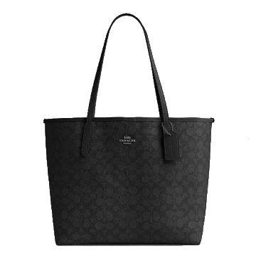 Coach City Tote Bag In Signature Canvas-Gunmetal/Charcoal/Black
