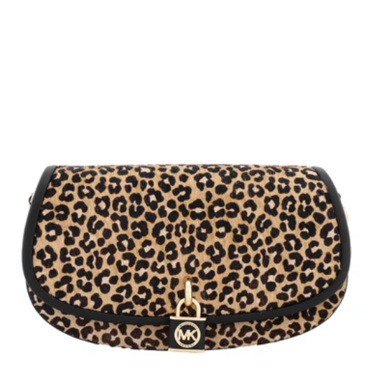 Michael Kors Mila Small Leopard Print Calf Hair Shoulder Bag- Black/ Multi