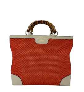 Gucci Bamboo Raffia Tote Bag White/Orange - PRE OWNED