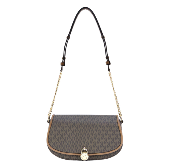 Michael Kors Mila Medium Signature Logo Messenger Bag- Brown