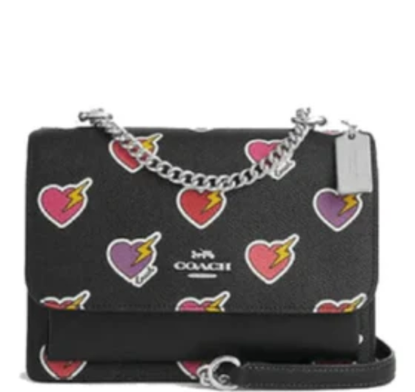 Coach Klare Crossbody Bag With Heart Bolt Print- Black/ Multi