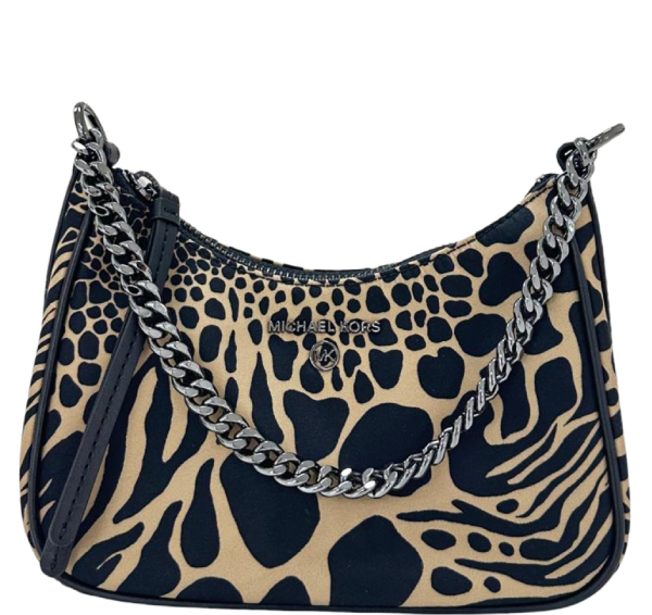 Michael Kors Jet Set Charm Small Animal Print Nylon Shoulder Bag- Brown/ Multi